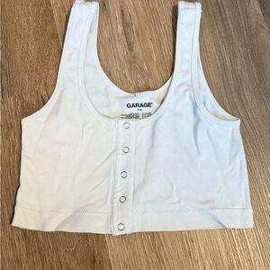 Garage White Button-Front Women's Top